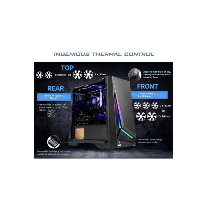 Antec DP301M mATX, ARGB Front LED, Tempered Glass, Up to 6x 120mm Fans, preinstalled 1x 120mm Fan, CPU 160mm,  GPU 360m, PSU 170mm, Case. 2 Years Wty