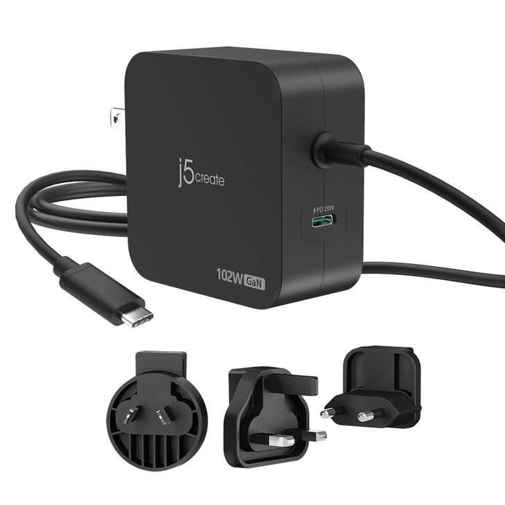 in102W GaN PD USB-C 2-Port Charger with Changeable AC Plugsin