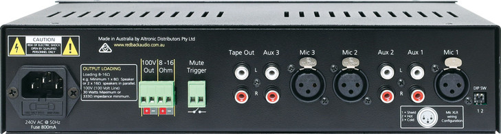 Redback 30W 3 Input 100V Public Address (PA) Amplifier