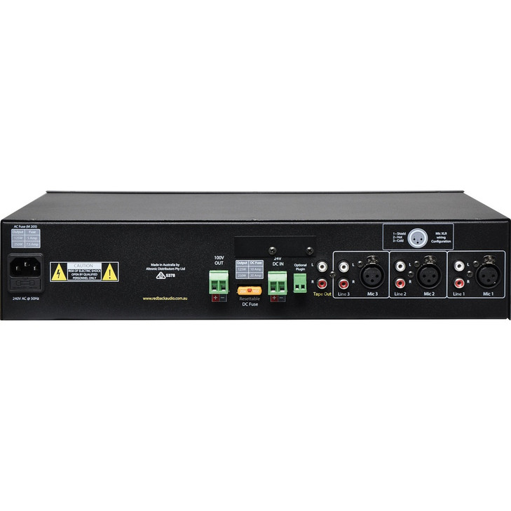 Redback Public Address Amplifier (PA) 125W 3 Input