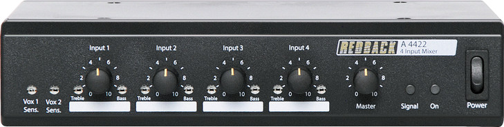 Redback 4 Channel Public Address (PA) Mixer With Bass and Treble