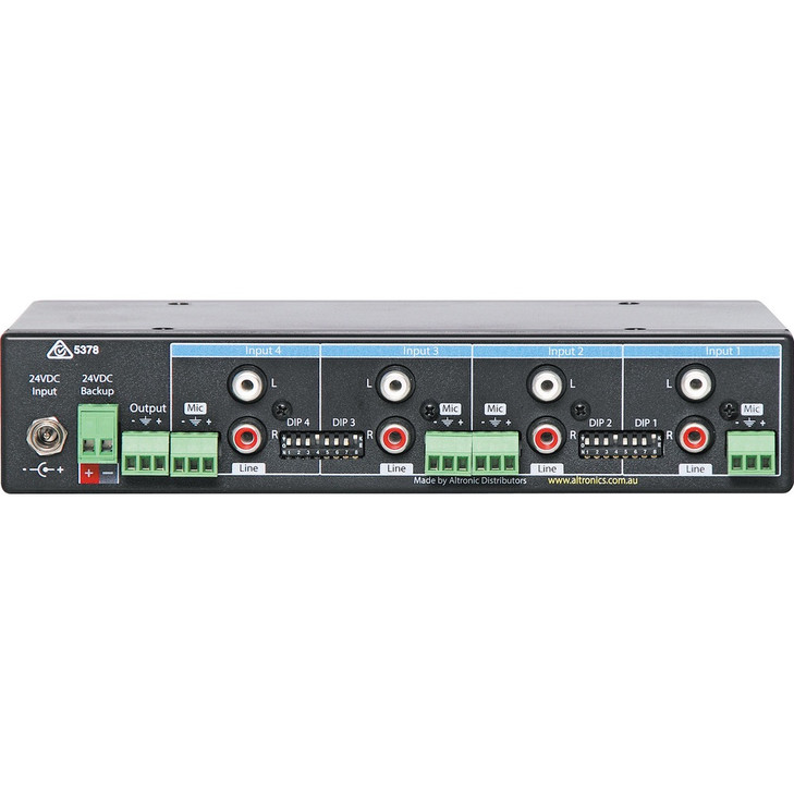 Redback 4 Channel Public Address (PA) Mixer With Bass and Treble