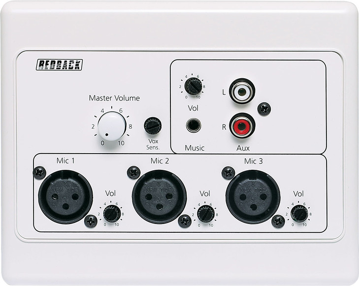 Redback 3 Input XLR Mic/Line Pre-Amplifier Wallplate
