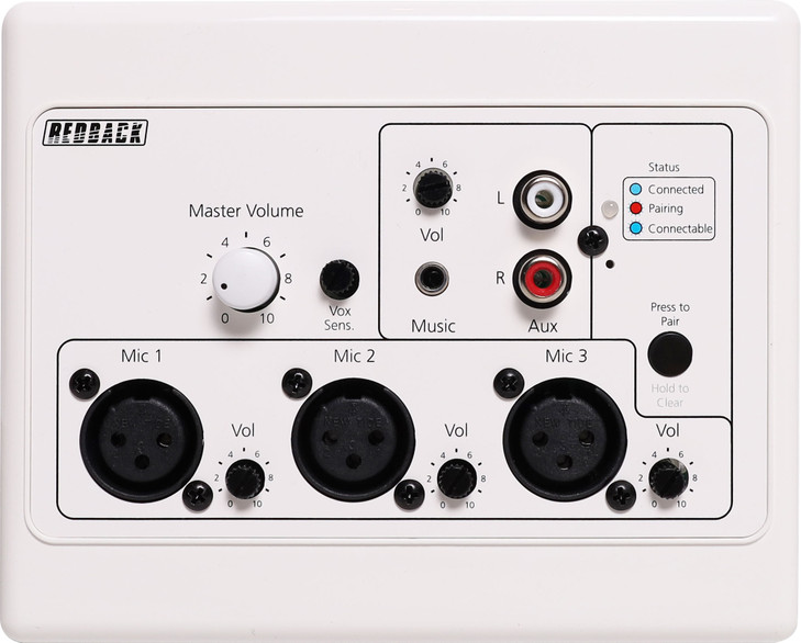 Redback 3 Input XLR Mic/Line Pre-Amp Bluetooth Wallplate