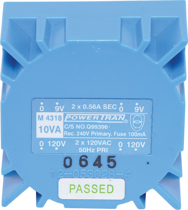 Powertran 9 + 9V PCB 10VA Toroidal Transformer