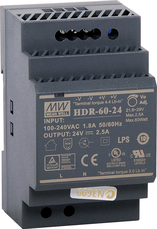 Mean Well HDR-60-24 60W 24VDC 2.5A DIN Rail Switchmode Power Supply