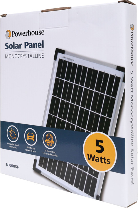 Powerhouse 5W 12V Monocrystalline Solar Panel