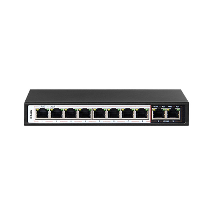 D-LINK 10P 10/100MBPS POE SWITCH WITH 8 LONG REACH POE PORTS (96W) AND 2 UPLINK PORTS