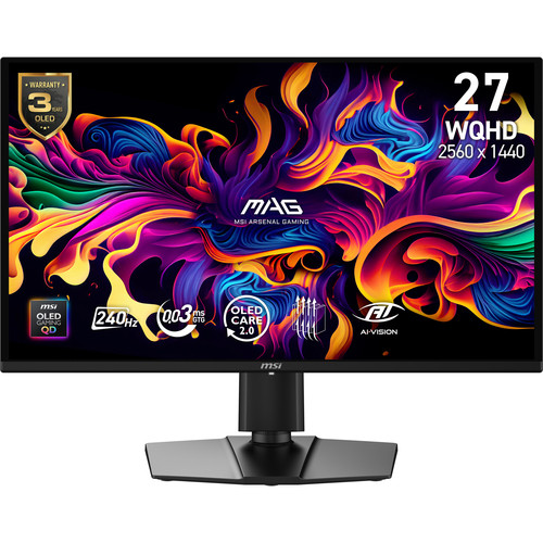 MAG 274QP QD-OLED X24 26.5-Inch QHD Gaming Monitor 2560x1440 Quantum Dot OLED Panel 240Hz 0.03ms GTG HDR Ready Adaptive-Sync HDMI 2.1 DP 1.4a Tilt Adjustable Pivot Vesa Mount Black