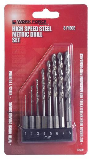 8 PIECE HSS DRILL SET METRIC WITH HEX SHANK