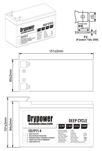 12.8V 11.4AH LiFePO4 - DRYPOWER