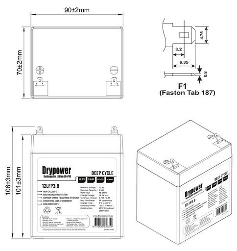 12.8V 3.8AH LiFePO4 - DRYPOWER