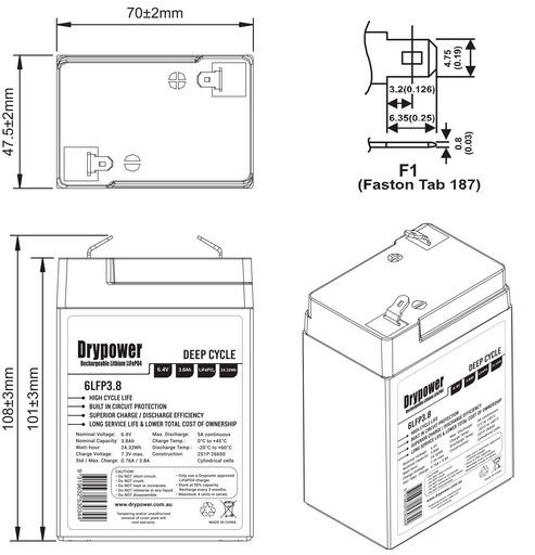 6.4V 3.8AH LiFePO4 - DRYPOWER