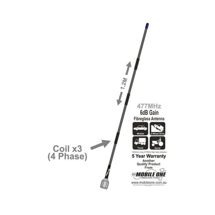 UHF FIBREGLASS WHIP 1.2M 6dBi