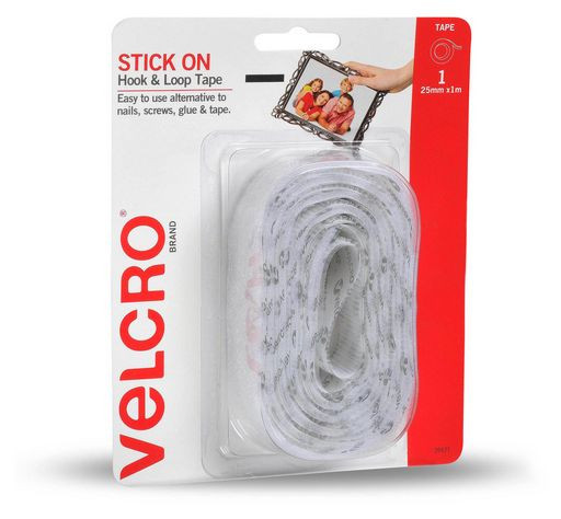 Velcro Sticky-Back Fastener, 1M, White