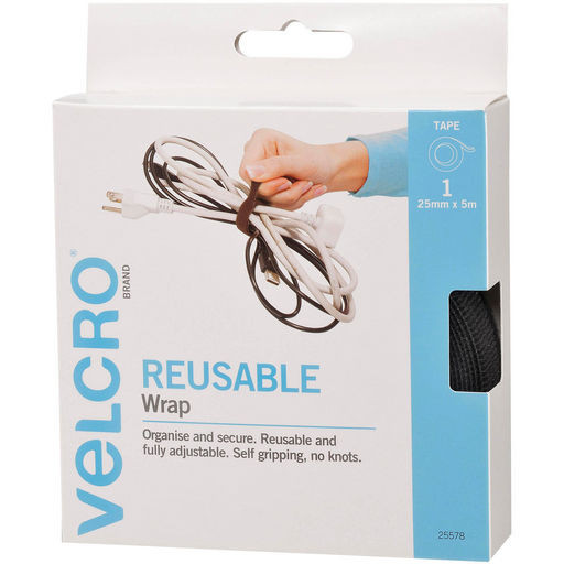 Velcro One-Wrap Adjustable Wrap, 5M, Black