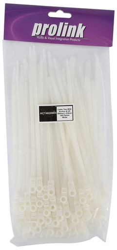 Anchored Cable Ties, 4.8x200mm, White