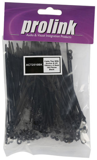 Anchored Cable Ties, 2.5x100mm, Black