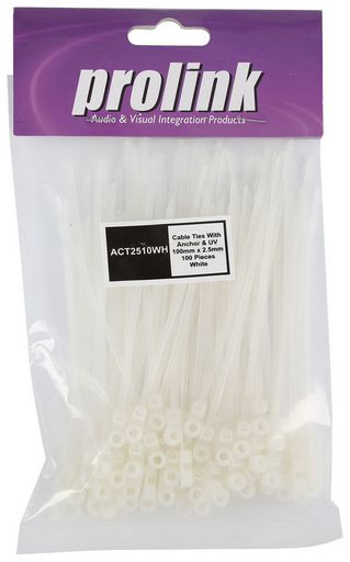 Anchored Cable Ties, 2.5x100mm, White