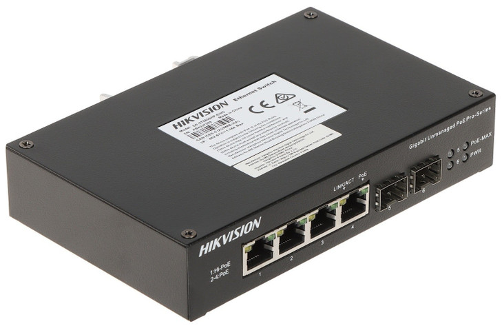 HIKVISION TRANSMISSION 3T0506HP 4 PORT UNMANAGED HI-POE SWITCH 2 x GIGABIT UPLINK 90W 2Y