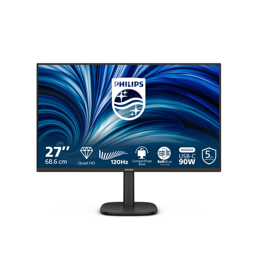 PHILIPS B3000 27B2U3601 QHD 120hz Business Monitor 27in IPS QHD 2560x 1440 350 Nits 4ms HDMI DP USB-C 90W PD DP Out Port 1G Ethernet VESA 4 Year Warranty