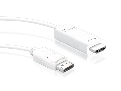 j5create JDC158 1.80 m DisplayPort/HDMI A/V Cable - Cable for MAC, TV, Projector, Workstation - First End: 1 × 20-Pin DisplayPort 1.2 Digital Audio/Video - Male - Second End: 1 × 19-Pin HDMI 1.4b Digital Audio/Video - Male - Supports up to3840 x 2160, 204