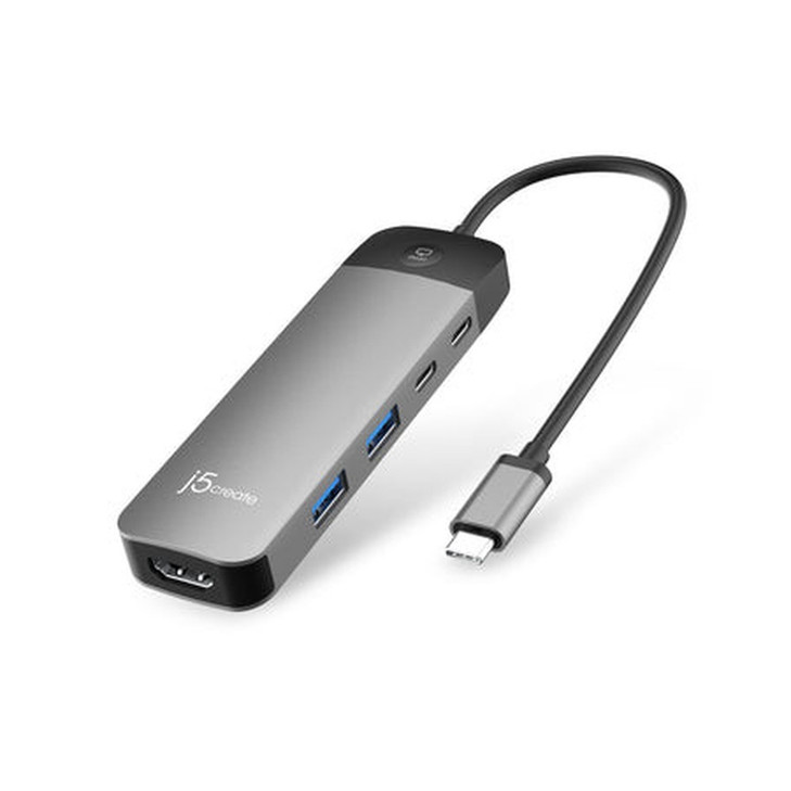 j5create JCD3002 7 Port(s) USB Type C Docking Station for Notebook - Charging Capability - Space Gray - 1 Displays Supported - 4K @ 60Hz, 4K - 3840 x 2160