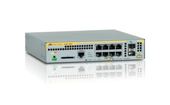 Allied Telesis L2+ switch with 8 x 10/100/1000T PoE ports and 2 x 100/1000X SFP ports, AU Power Cord