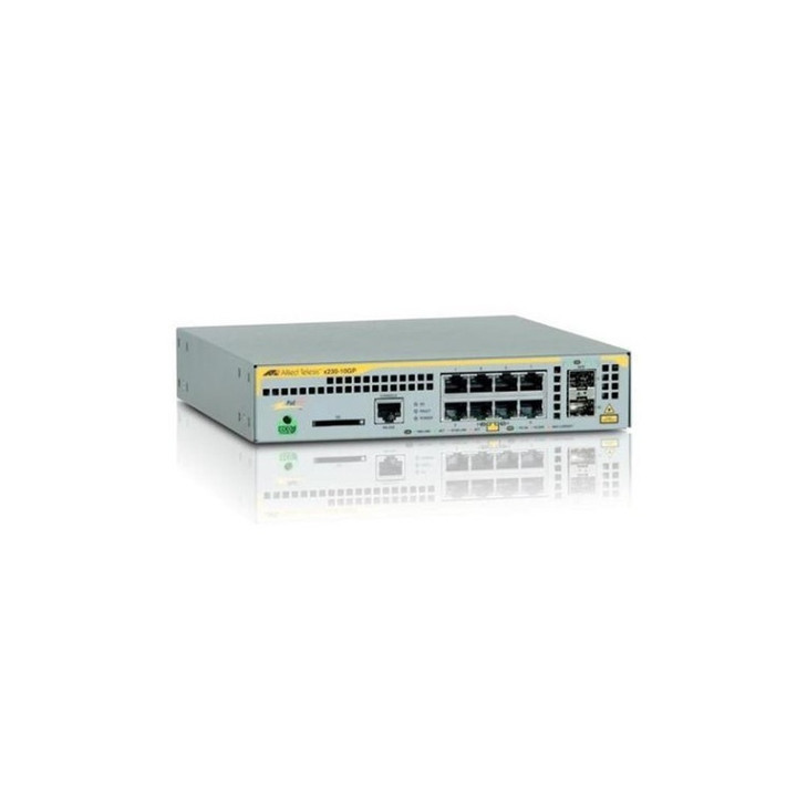 Allied Telesis L2+ switch with 8 x 10/100/1000T PoE ports and 2 x 100/1000X SFP ports, AU Power Cord