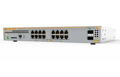 Allied Telesis L2+ switch with 16 x 10/100/1000T PoE ports and 2 x 100/1000X SFP ports, AU Power Cord