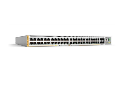 Allied Telesis 48-port PoE+ 10/100/1000T stackable L3 switch with 4 x SFP+ ports and 2 fixed power supplies, AU Power Cord.