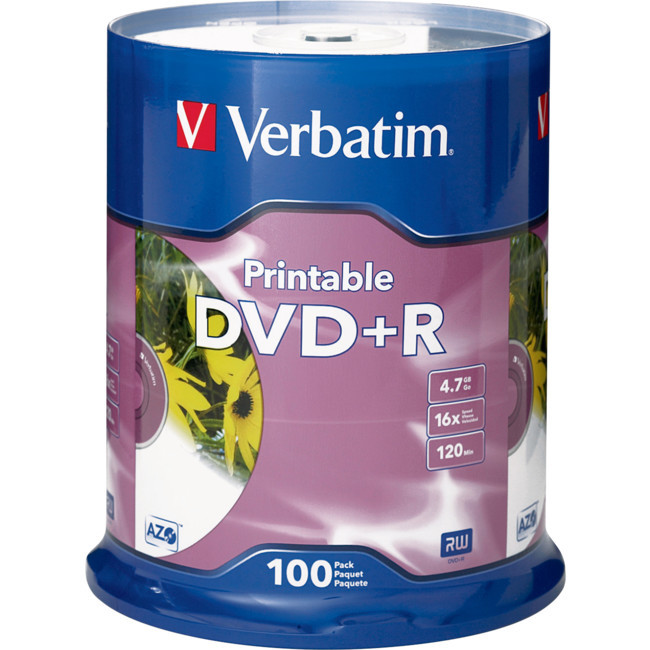 VERBATIM VDVD+R100P DVD+R 100PK PRINTABLE 16X 4.7GB