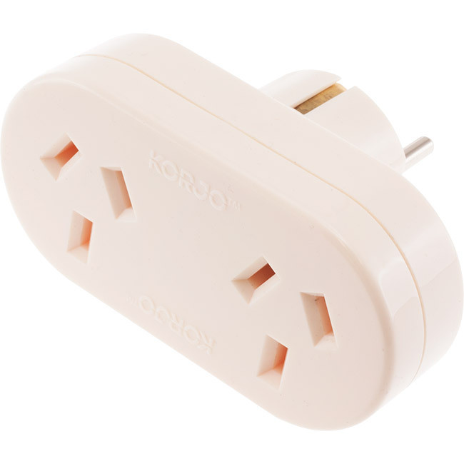 KORJO KAEUDA DUAL AUST. TO SINGLE EURO TRAVEL ADAPTOR KORJO