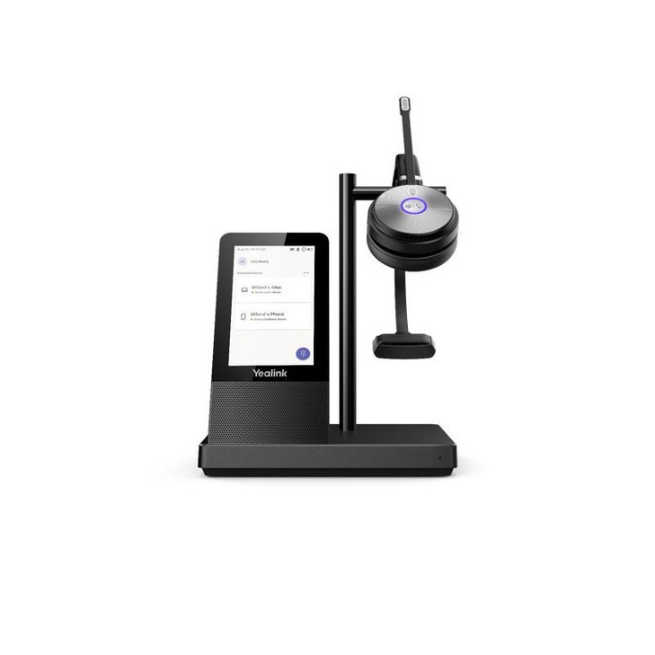 Yealink WH66 Mono Teams Edition  DECT Wirelss Headset With 4' Touch Screen, Busylight On Headset, Leather Ear Cushions, 1 x USB3.0, 2 x USB2.0 Ports