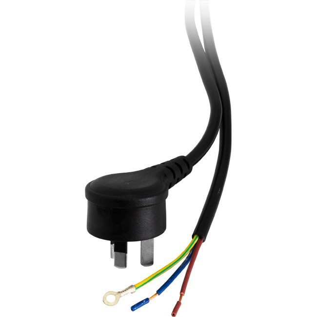 DOSS 23PBR 7.5A 3 CORE RIGHT ANGLE - 2M MAINS BARE WIRE POWER LEAD BLK