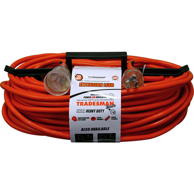ULTRACHARGE UR24030T 30M HEAVY DUTY EXTENSION LEAD POWER LEAD ORANGE & CLEAR PLUG