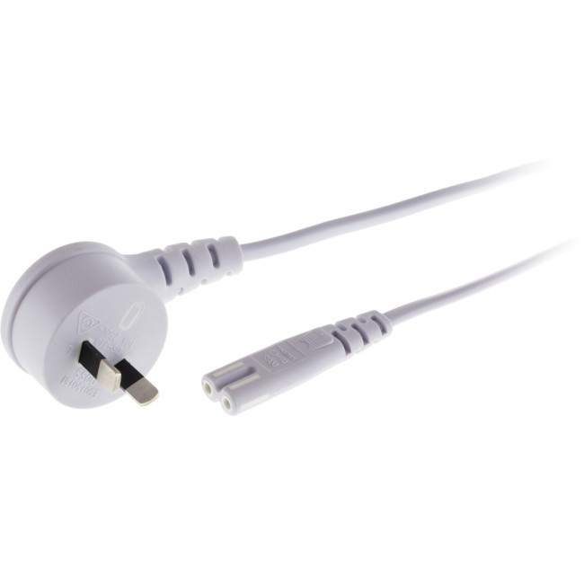 DOSS 720ACRW FLAT MAINS TO FIG 8 LEAD - 2M WHITE* RIGHT ANGLE PLUG