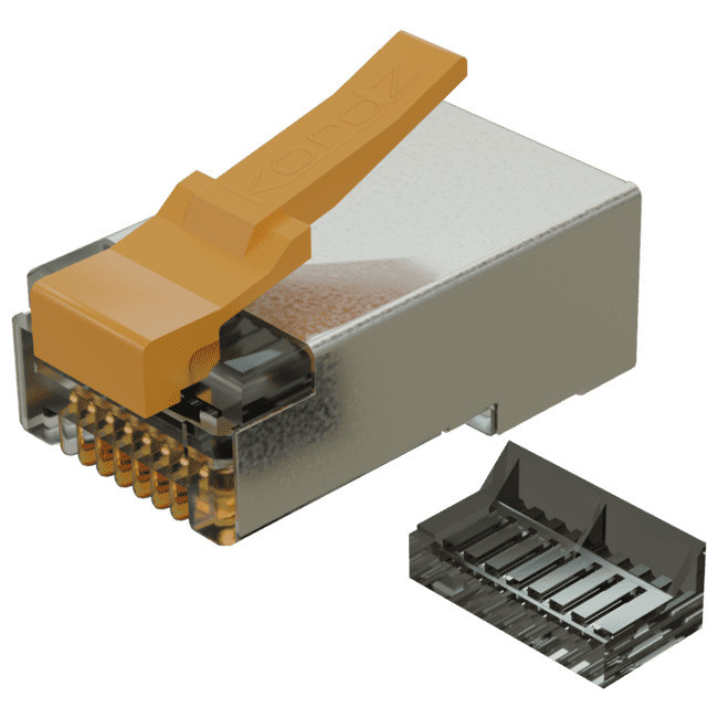 KORDZ T3R58M-6A2S-CL PRS SLIMCAT CAT6A SHIELDED CRIMP CONNECTOR - 100PK RJ45 28AWG 2-PIECE CLEAR- BOX OF 100