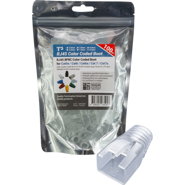 T3 PK4092 CLEAR 8.5MM PVC RUBBER BOOT FOR SHIELDED SNAP PLUG SUITS EXTERNAL GROUND PACK OF 100
