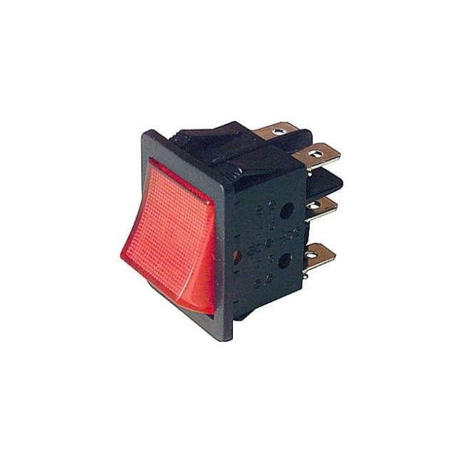 SR4643 DPDT ROCKER SWITCH ILLUMINATED 250VAC @ 10A - RED