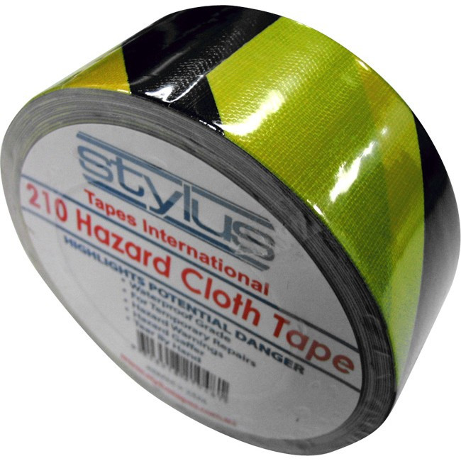 STYLUS 210HCT-25 25MT X 48MM HAZARD CLOTH TAPE YELLOWAND BLACK WARNING GAFFER