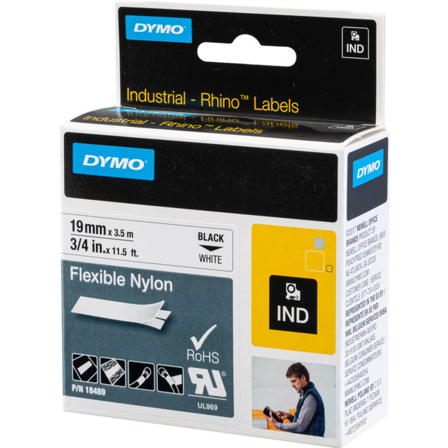 DYMO DYSD18489 REFILL CARTRIDGE - 3/4" WHITE FLEXIBLE NYLON TAPE (19MM)DYMO