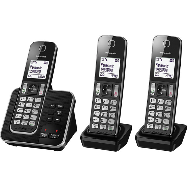 PANASONIC KXTGD323ALB TRIPLE HANDSET CORDLESS PHONE WITH ANSWERING MACHINE