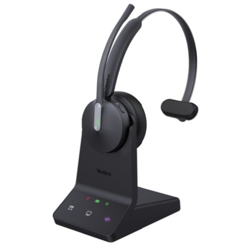 Yealink WH64 Hybrid Mono with Charging Stand, enhanced noise‑cancelling microphone technology, dual connectivity, UC platforms, VoIP desk phones, and