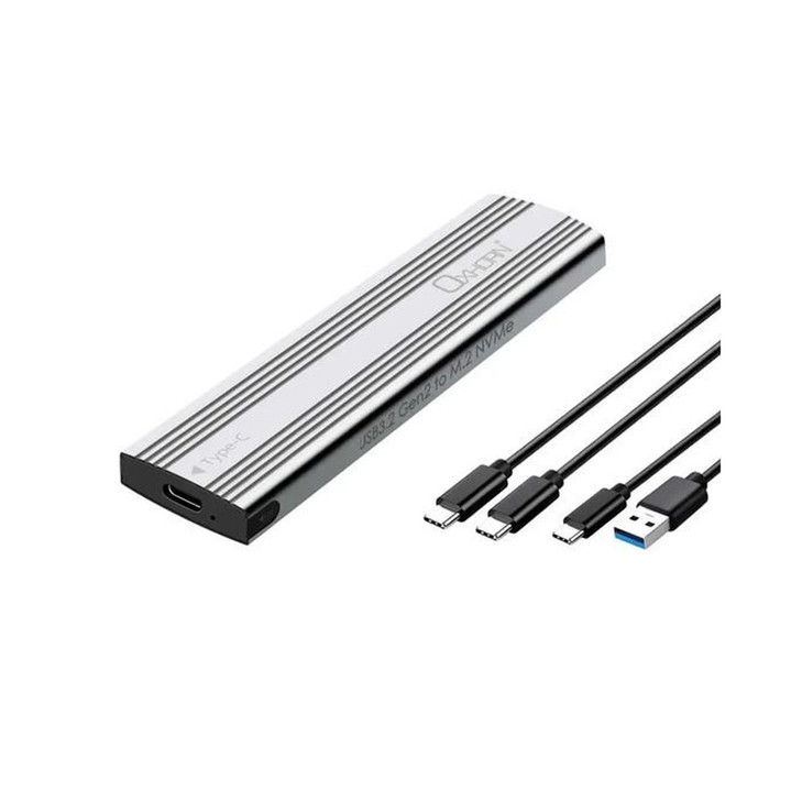 Oxhorn USB C 3.2 Gen 2 M.2 NVMe NGFF Enclosure 10 Gbps B+M Key M.2 NVMe SSD up to 4TB 2280/2260/2242/2230 Aluminum Macs Windows USB-A Silver 2 YR WTY