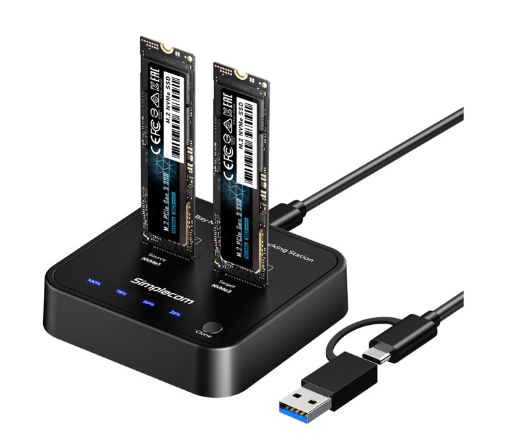 Simplecom SD550v3 USB 3.2 Gen2 to Dual Bay NVMe M.2 SSD Docking Station Duplicator Offline Clone