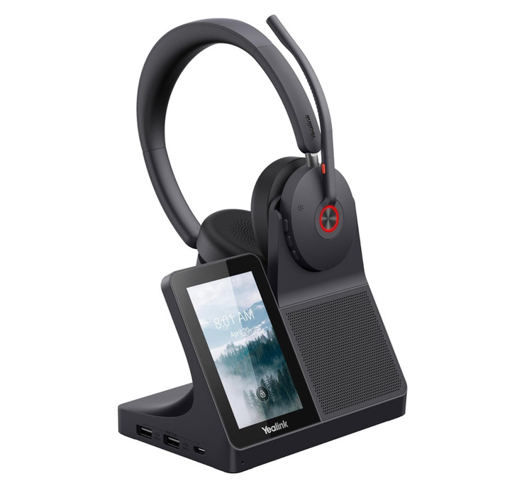 Yealink WH68 DECT + Bluetooth dual-mode, USB-A, USB-C, wireless headset workstation, noise-cancelling headset, touchscreen hub - speakerphone