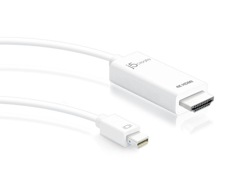 j5create JDC159 1.80 m DisplayPort/HDMI A/V Cable - Cable for Audio/Video Device, MAC, TV, Projector - First End: 1x Mini Displayport 1.2 Digital Audio/Video - Male - Second End: 1x 19 pin HDMI 1.4b Digital Audio/Video - Male - Supports up to4096 x 2160, 