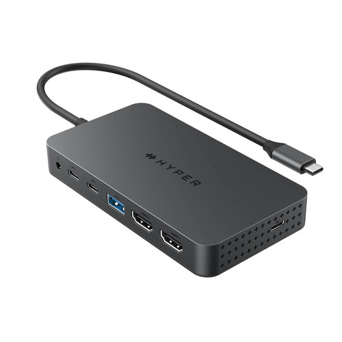 Hyper HyperDrive HD7002GL USB Type C Docking Station for Notebook, Monitor, Microphone, Headphone - Charging Capability - Grey - 2 Displays Supported - 4K @ 60Hz, 4K @30Hz - 3840 x 2160 - 4 x USB Ports - 1 x USB Type-A Ports - USB Type-A - 3 x USB Type-C 