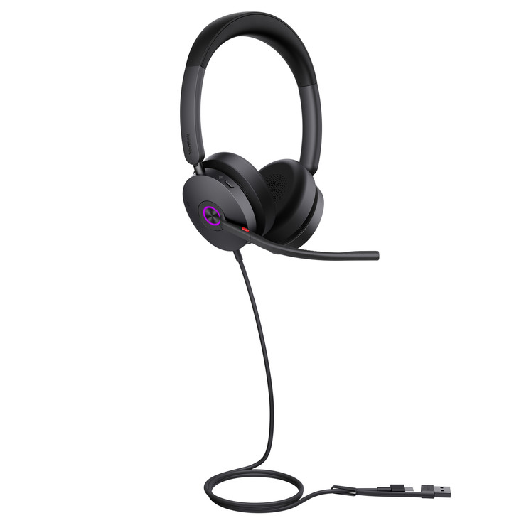 YEALINK (UH48) WIRED UC ANC STEREO HEADSET NOISE CANCELLING MIC LEATHER USB-C C/A ADAPTER